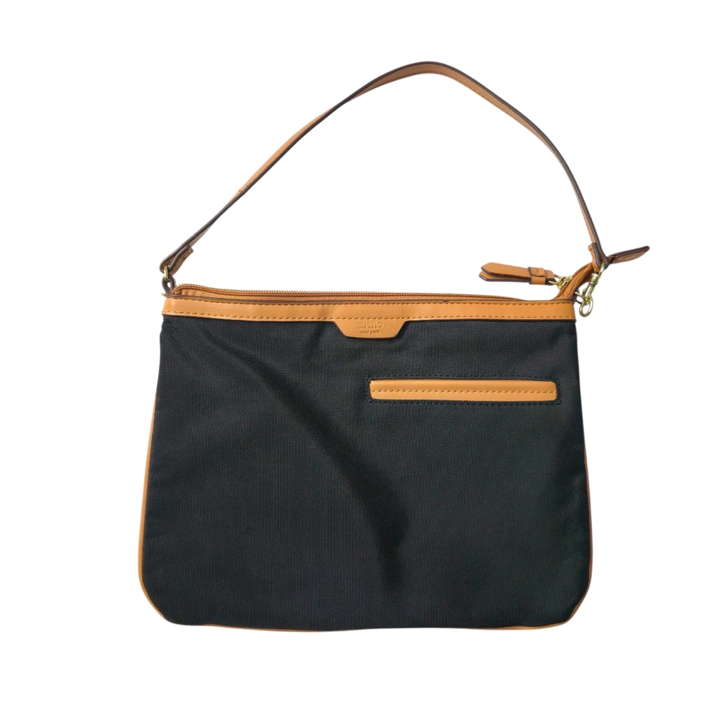 Tutilo New York, Black Nylon Handbag/Wristlet with Tan Leather Trim